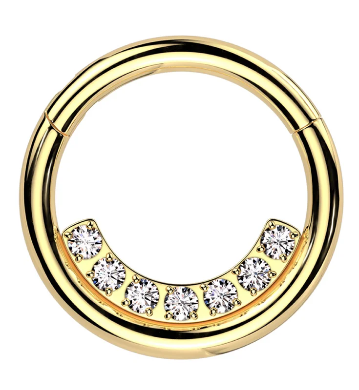 Poppy bloom earrings-Gold PVD Ethereal Inner Clear CZ Row Stainless Steel Hinged Segment Ring