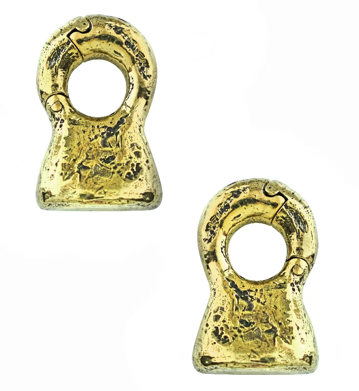 Grooved rim earrings-Hammered Bell Brass Hinged Ear Weights