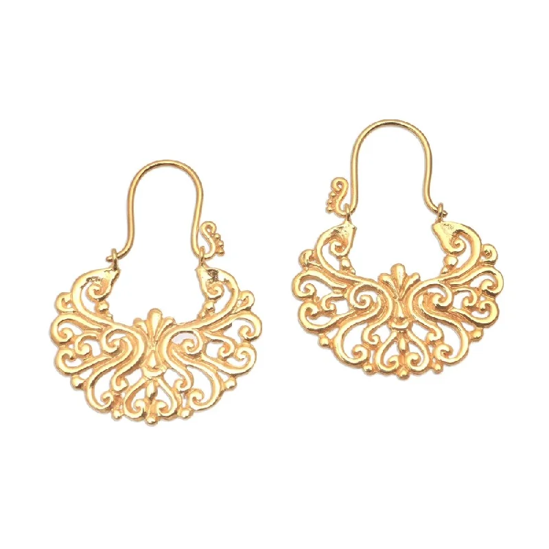 Crest gem earrings-Handmade Alam Happiness Gold Plated Brass Drop Earrings (Indonesia) - 1.4L*0.1W