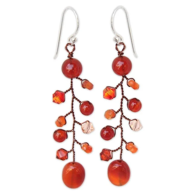 Triple knot earrings-Handmade Carnelian 'Thai Sun' Earrings (Thailand)