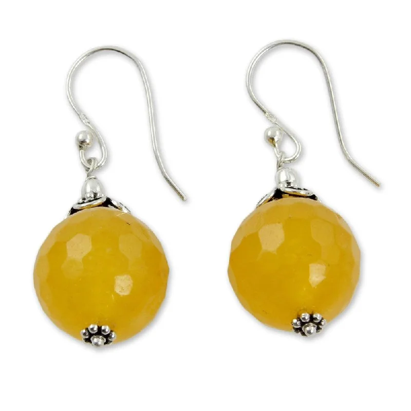 Flax seed earrings-Handmade Sterling Silver 'Glorious Yellow' Chalcedony Earrings (India) - Yellow