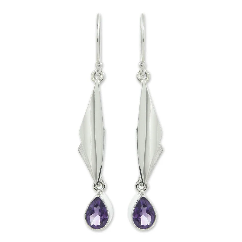 Multi-stack earrings-Handmade Sterling Silver 'On Silver Wings' Amethyst Earrings (Mexico)