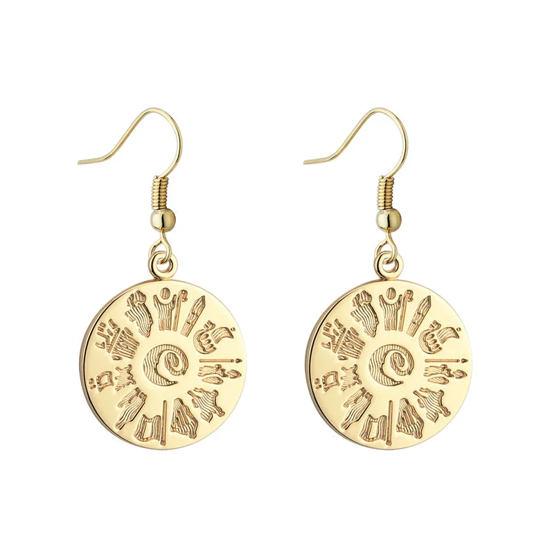 Suede stud earrings-History of Ireland 14K Disc Drop Earrings