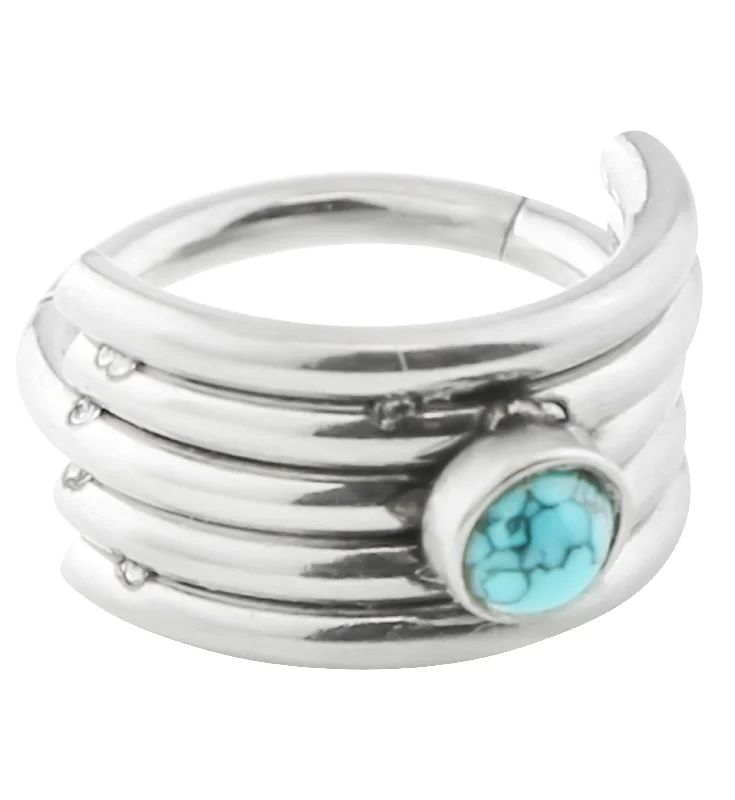 Pleated hoop earrings-Howlite Turquoise Stacked Stainless Steel Hinged Cuff Segment Ring