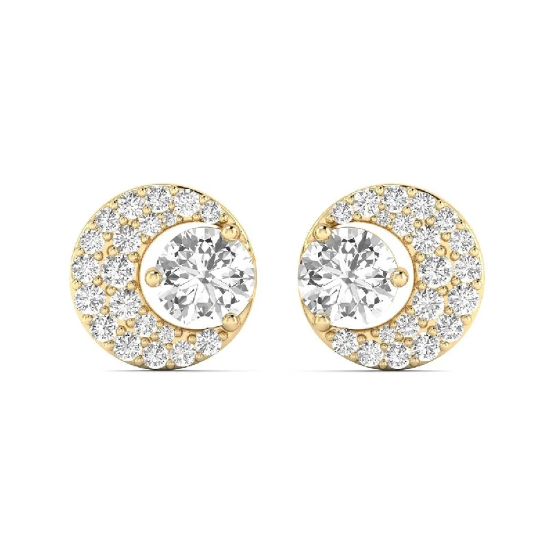 Baroque flair earrings-Marquee 1 1/4 CTW Diamond Half Moon Stud Earrings in 14K Yellow Gold