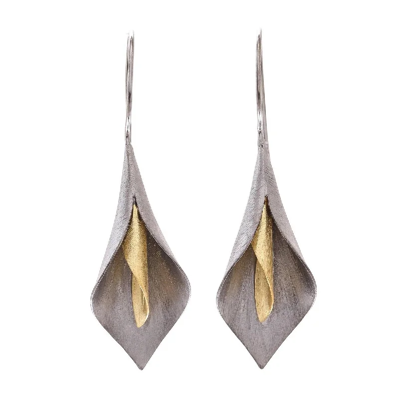 Flex hinge earrings-NOVICA Dark Lily, Gold accented rhodium plated sterling silver drop earrings - 2*0.6