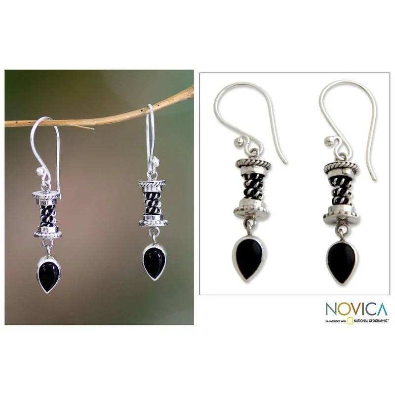 Blend metal earrings-NOVICA Handmade Sterling Silver 'Balinese Temptation' Onyx Earrings (Indonesia)