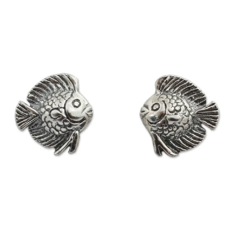 Infinity twist earrings-NOVICA Handmade Sterling Silver Happy Fish Earrings (Thailand)