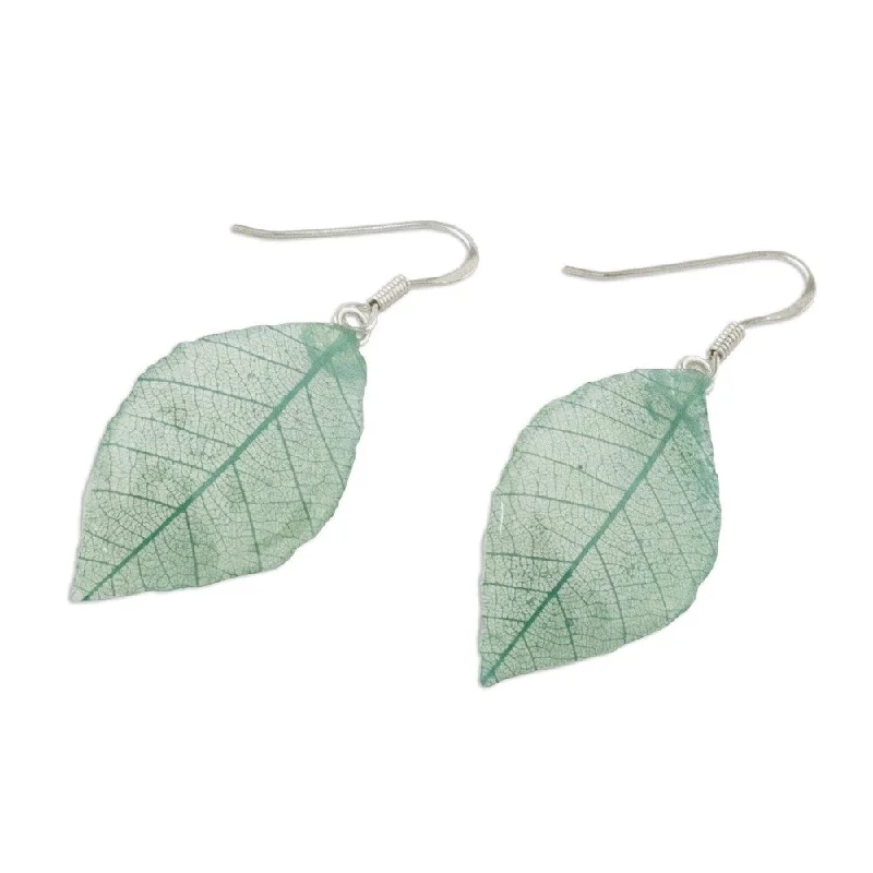 Coir braid earrings-NOVICA Handmade Sterling Silver Natural Leaf 'Stunning Nature in Jade' Earrings (Thailand) - 2.2*0.8