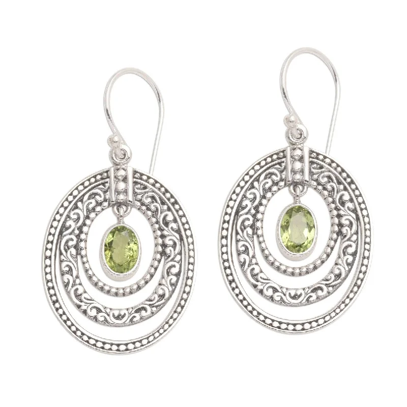 Cracked rind earrings-NOVICA Inner Circles in Green, Peridot dangle earrings - 1.6L*0.8W