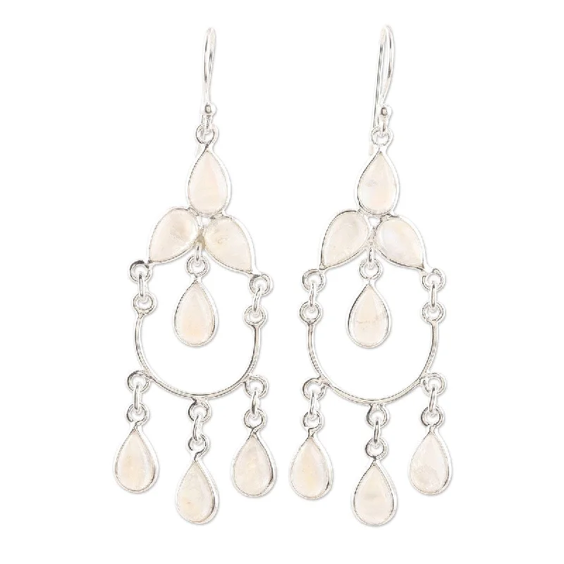 Marbled quartz earrings-NOVICA Sky Dance, Rainbow moonstone chandelier earrings