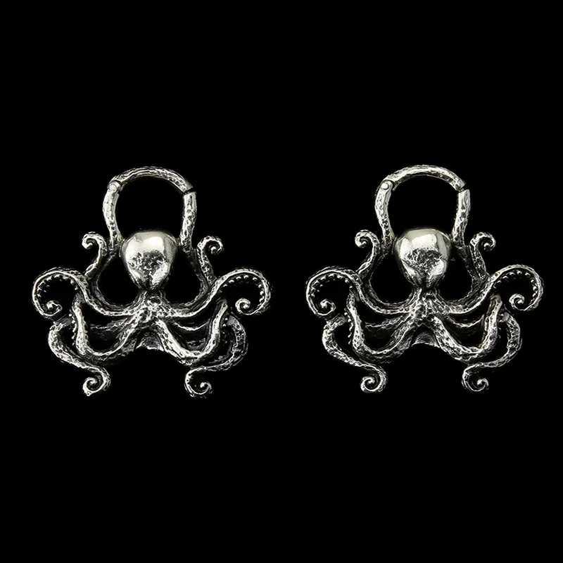 Flint speck earrings-Octopus White Brass Hinged Ear Weights