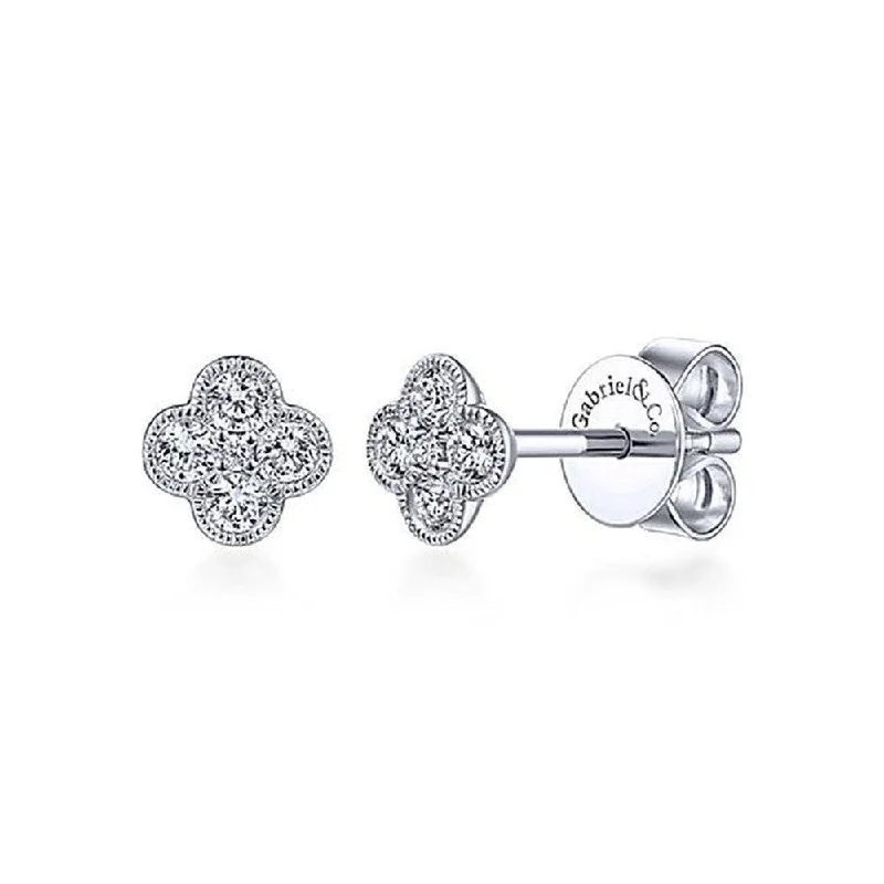 Smelted alloy earrings-Pave Quatrefoil Studs