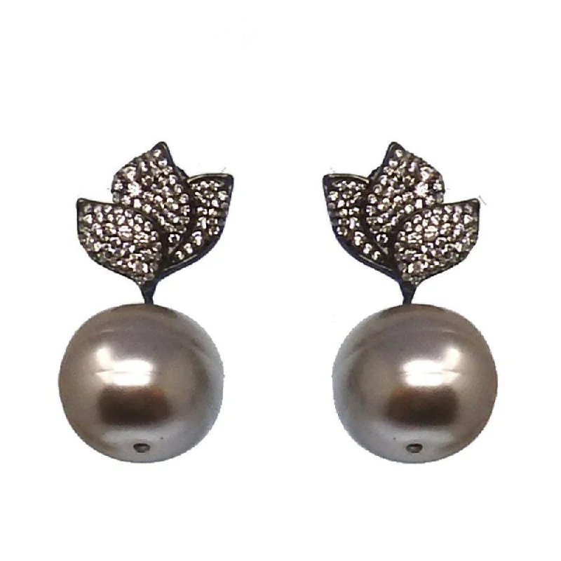 Ragged rim earrings-Pearl Drop With Pave Crystal Earrings