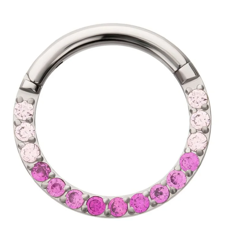 Curved metal earrings-Pink Ombre CZ Titanium Hinged Segment Ring