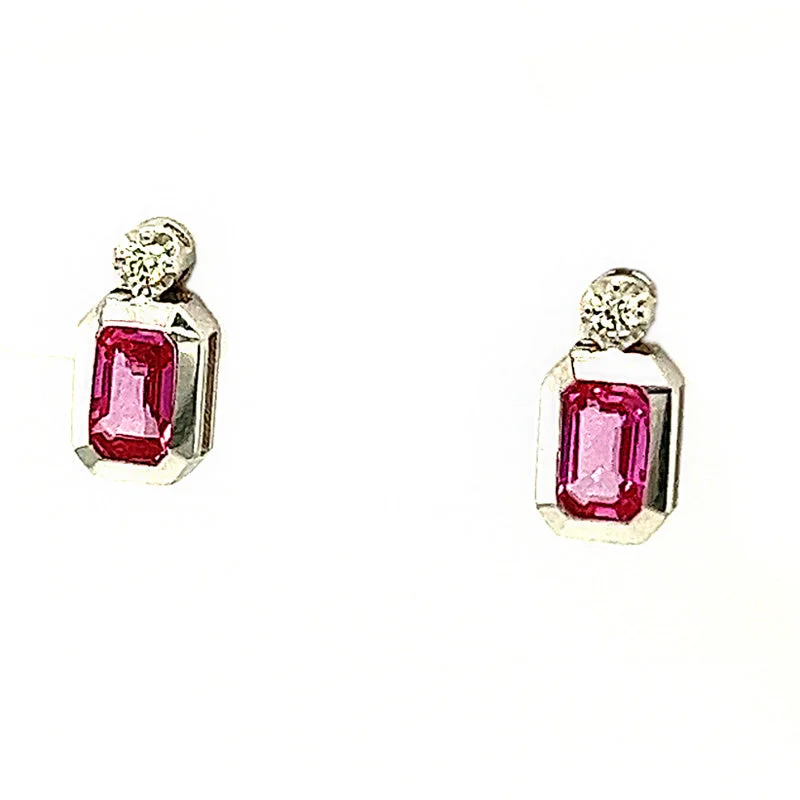 Lily set earrings-Pink Sapphire and Diamond Earrings