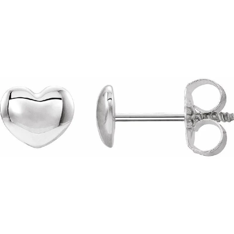 Bunched stone earrings-Platinum 5.9x5.4 mm Youth Puffed Heart Stud Earring for Women