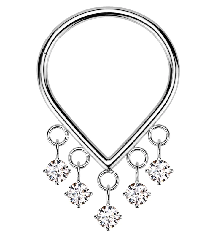 Fine swirl earrings-Pointed Multi-Dangle Clear CZ Titanium Hinged Segment Ring