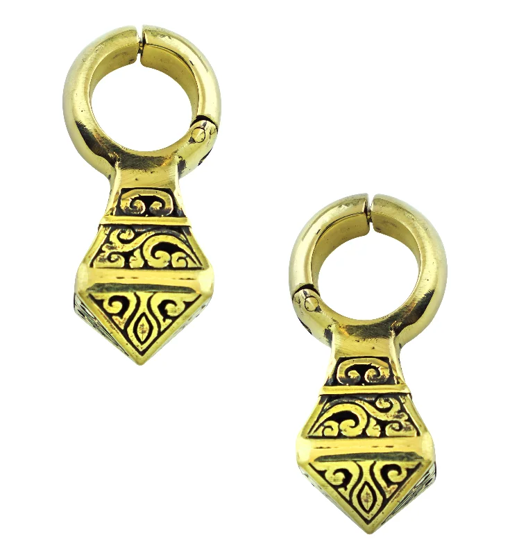 Horn curve earrings-Pointed Totem Brass Hinged Ear Weights