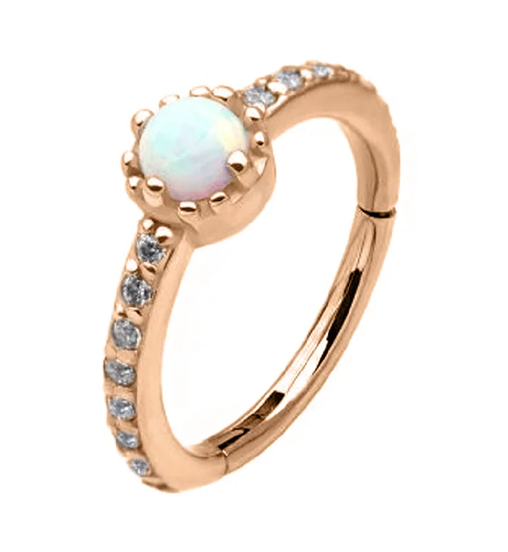 Stellar shine earrings-Rose Gold PVD Center Opal Hinged Segment Ring