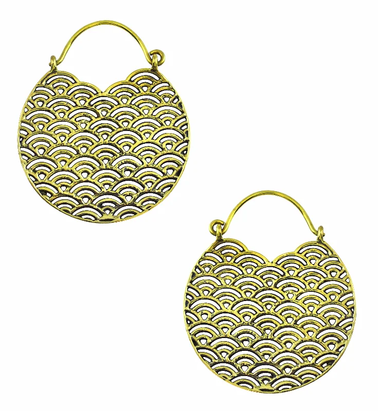 Toned hue earrings-Seigaiha Brass Hinged Hangers/Earrings