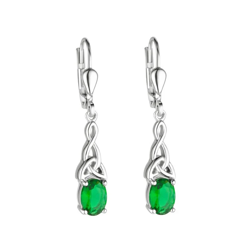 Pine bark earrings-Silver Trinity Green Cz Earrings