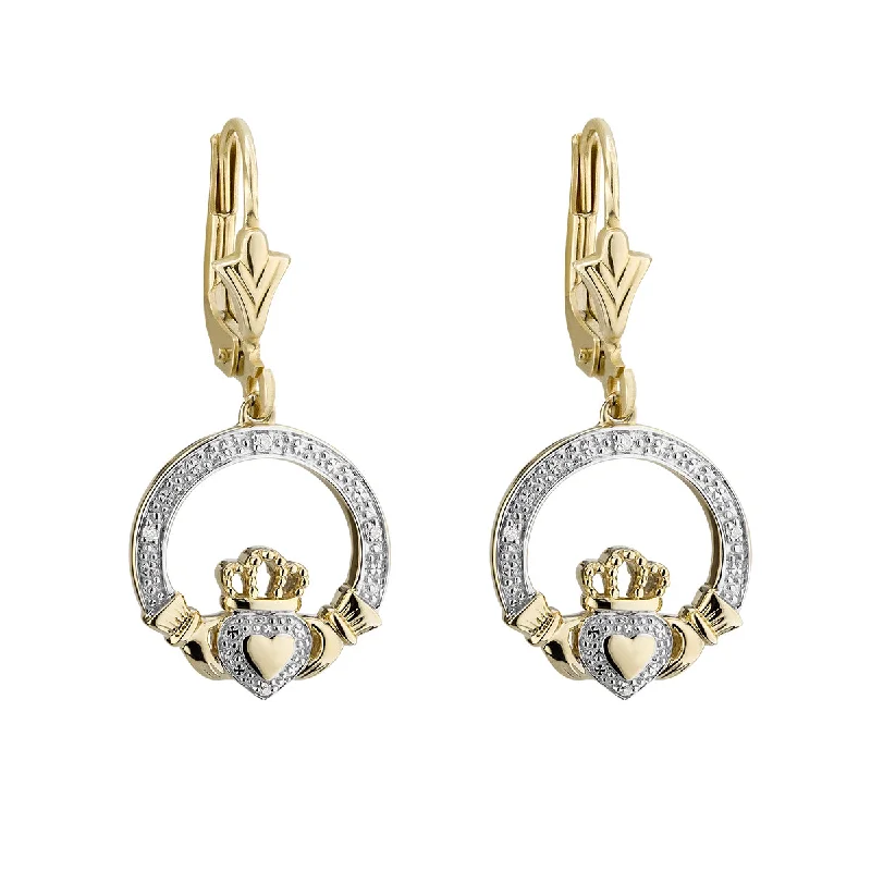 Marbled quartz earrings-10k Gold Diamond Claddagh Earrings