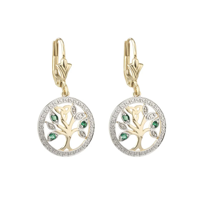 Ash husk earrings-14K Gold Diamond & Emerald Tree Of Life Earrings *Limited*