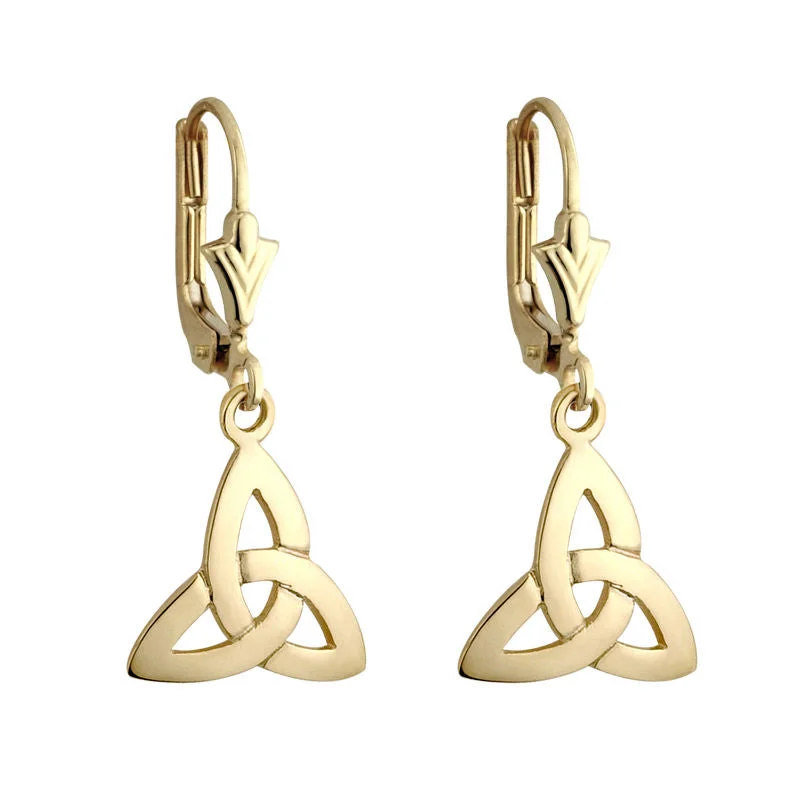 Tribal badge earrings-14K Gold Trinity Knot Drop Earrings