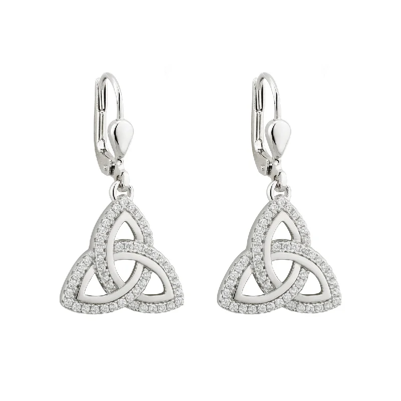 Gritty finish earrings-Drop Trinity Knot Earrings