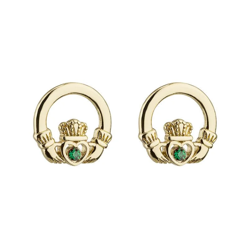 Flint speck earrings-Gold Plated Crystal Claddagh Earrings