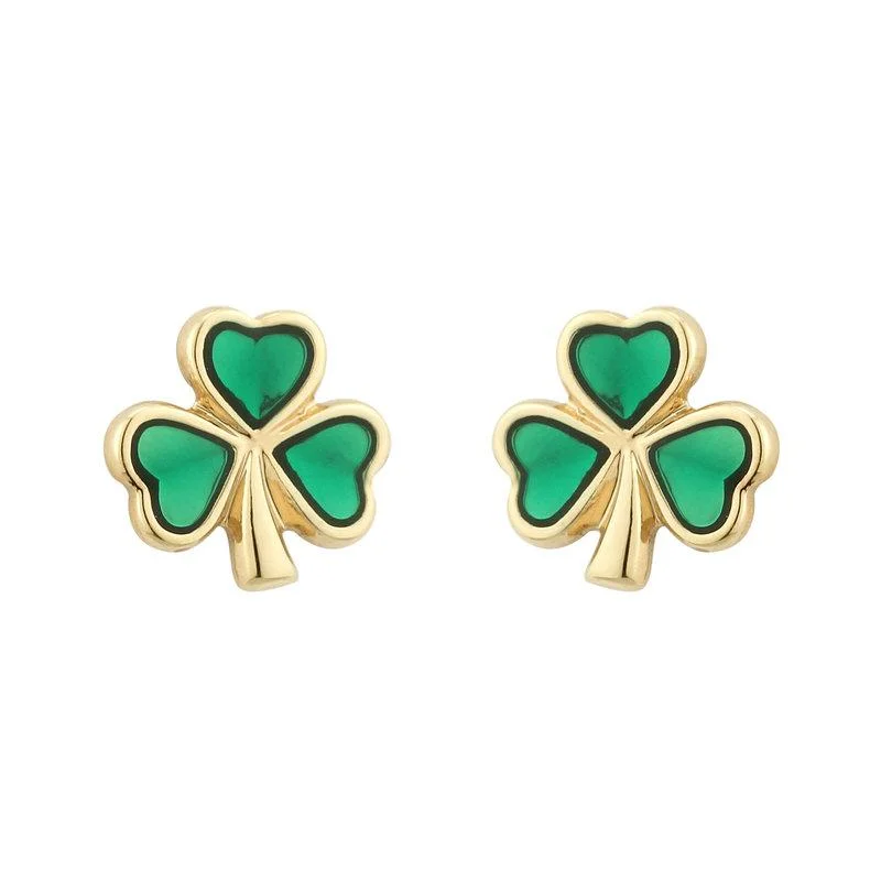 Tribal badge earrings-Gold Plated Enamel Shamrock Earrings