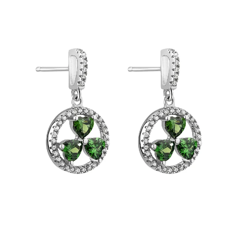 Etched groove earrings-Green Shamrock Drop Earrings