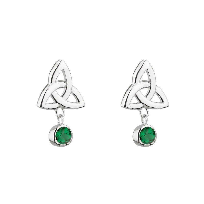 Angled rim earrings-Green Trinity Knot Earrings