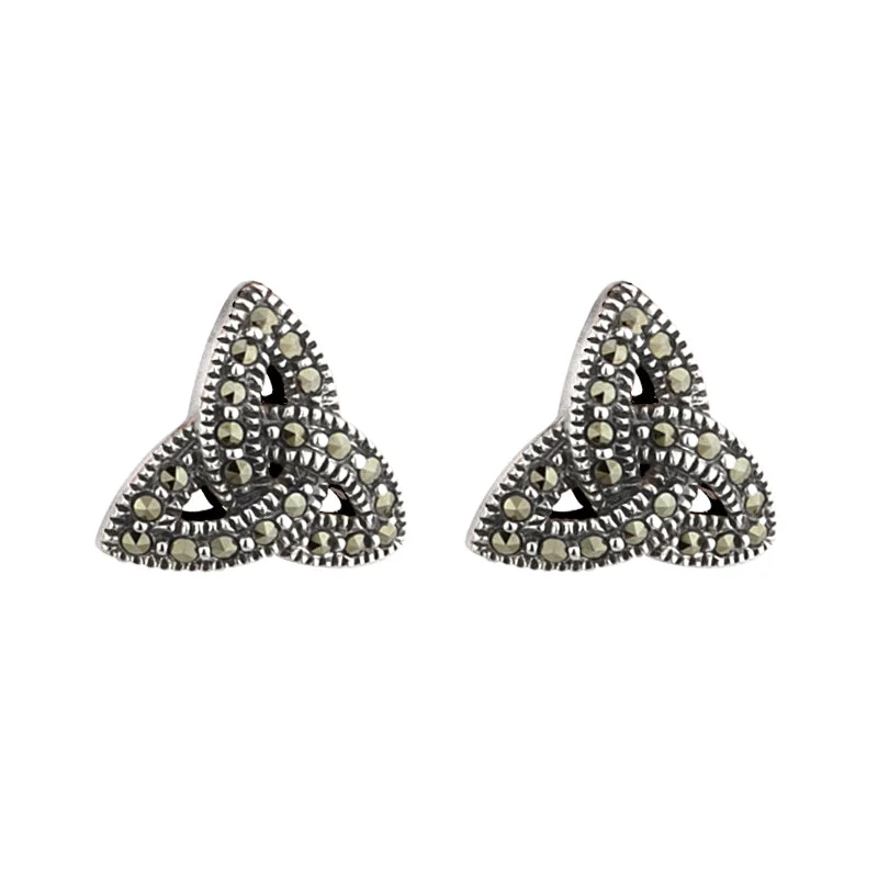 Silk strip earrings-Marcasite Stud Trinity Earrings