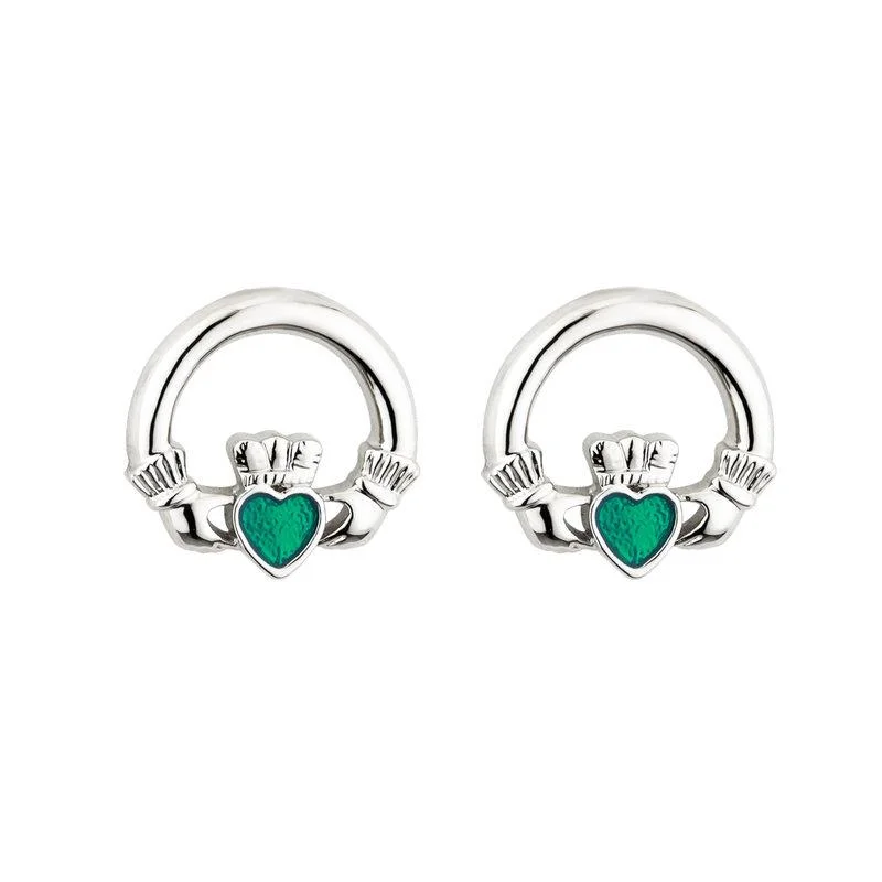 Rain drop earrings-Solvar Rhodium Enamel Claddagh Stud Earrings