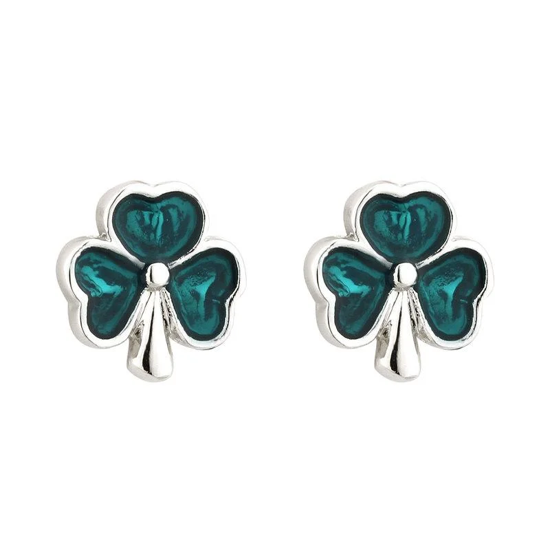 Hittite gold earrings-Solvar Rhodium Enamel Shamrock Stud Earrings