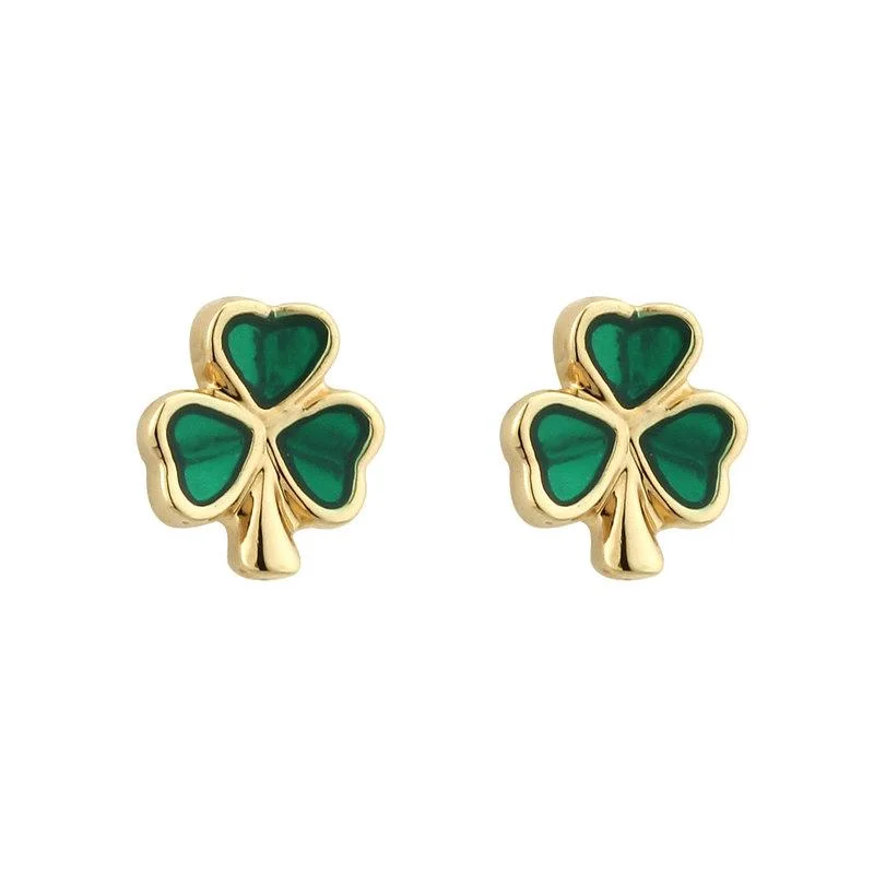 Clam pearl earrings-Solvar Rhodium Enamel Shamrock Stud Earrings