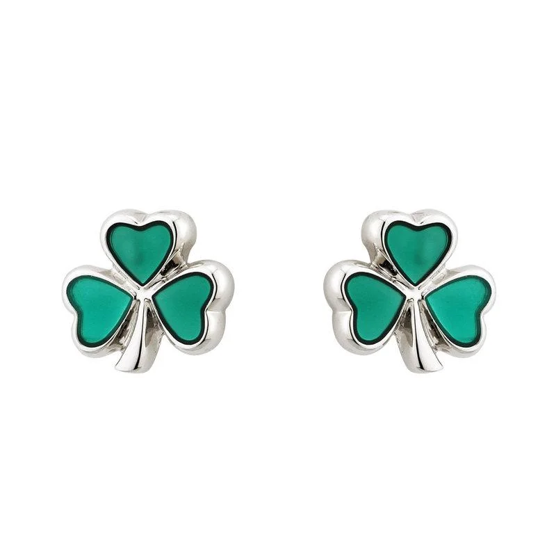 Pine twig earrings-Solvar Rhodium Enamel Shamrock Stud Earrings