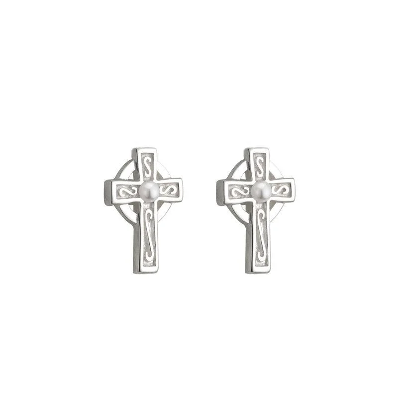 Rain drop earrings-Communion Pearl Cross Earrings