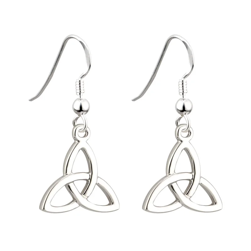 Rough-hewn earrings-Rhodium Trinity Knot Drop Earrings