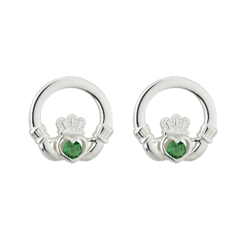 Cedar grain earrings-Green Crystal Claddagh Stud Earrings