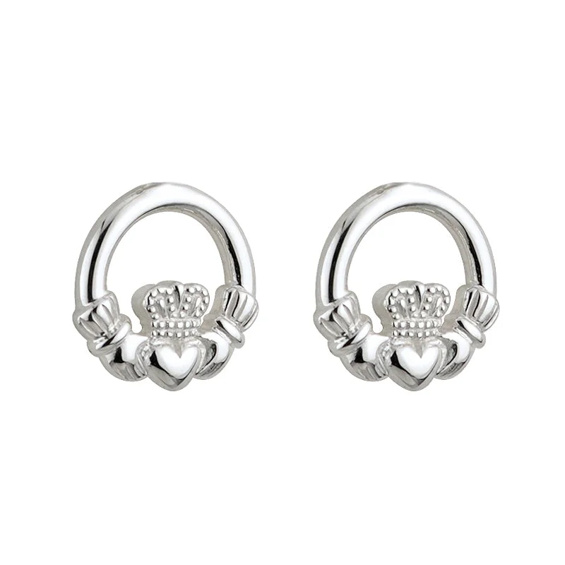 Leaf stem earrings-Silver Claddagh Kids Earrings