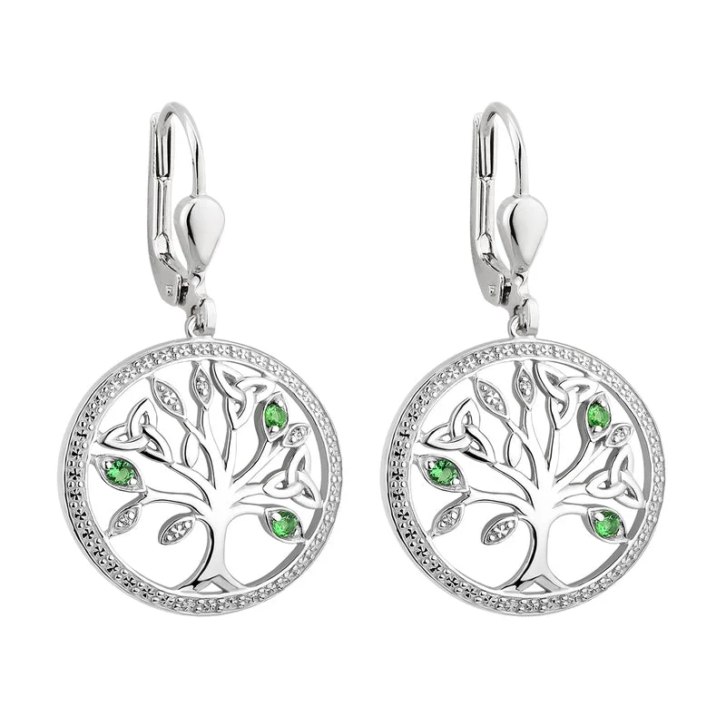 Willow wood earrings-Silver Crystal Illusion Tree Of Life Drop Earrings