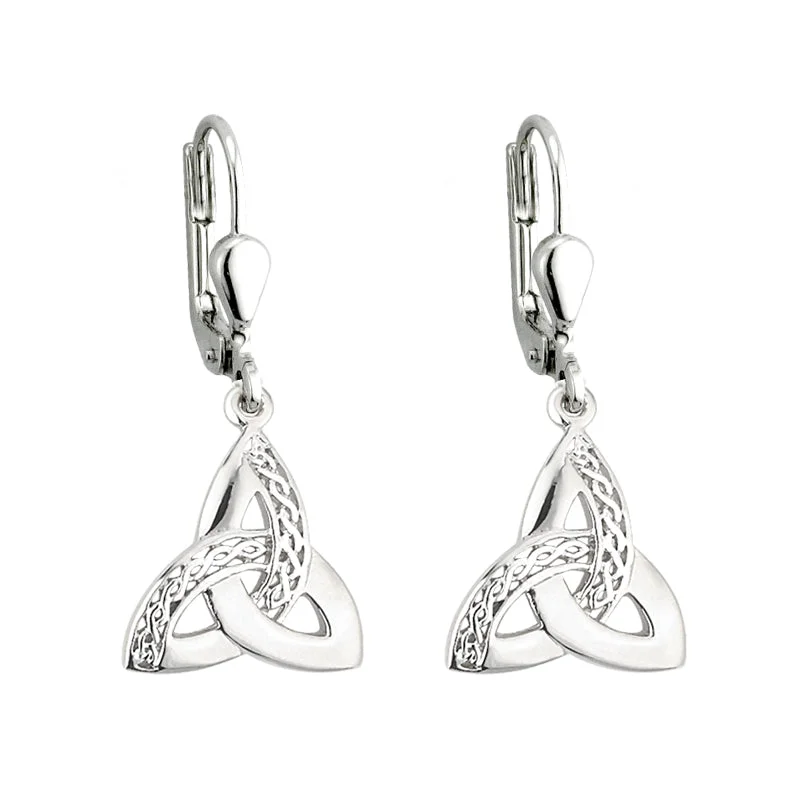 Crest gem earrings-Silver Drop Trinity Earrings