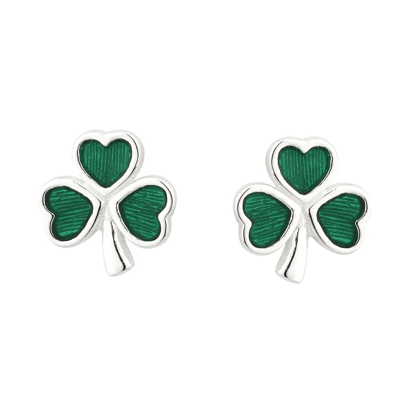 Rotating gem earrings-Silver Green Shamrock Earrings