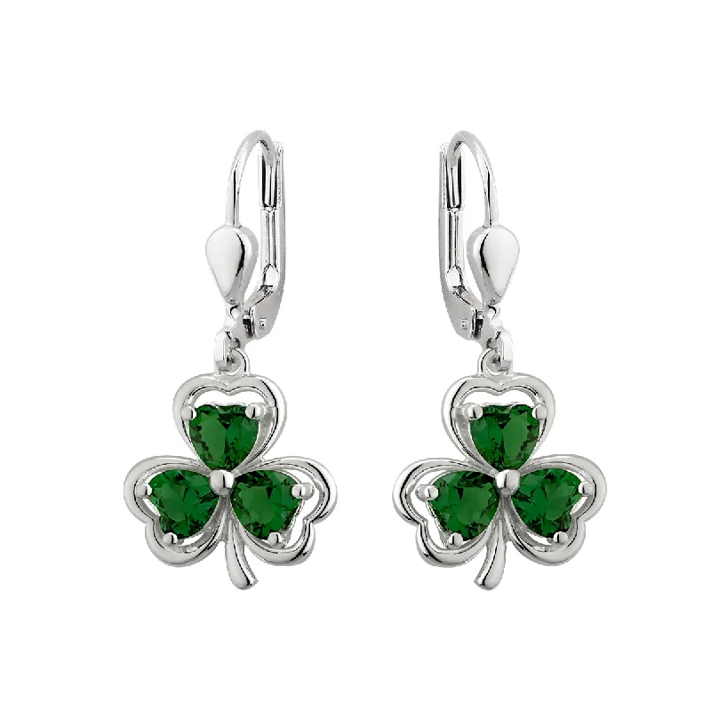 Toasted wood earrings-Green Crystal Shamrock Drop Earrings