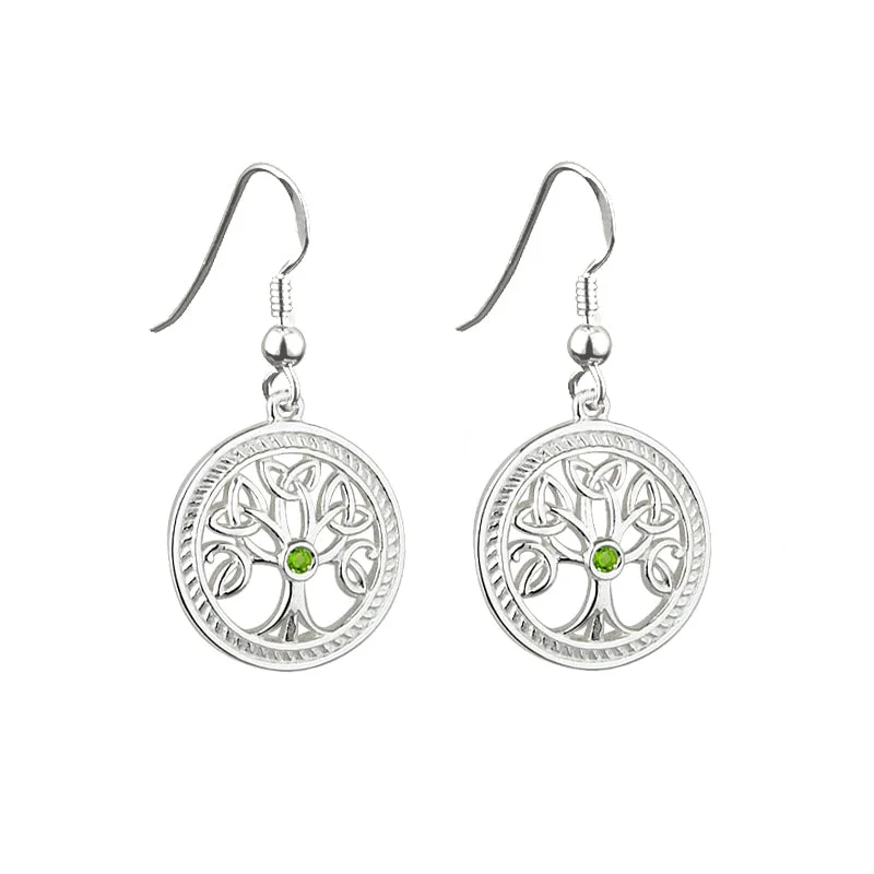 Pleated hoop earrings-Silver Tree Of Life Drop Earrings