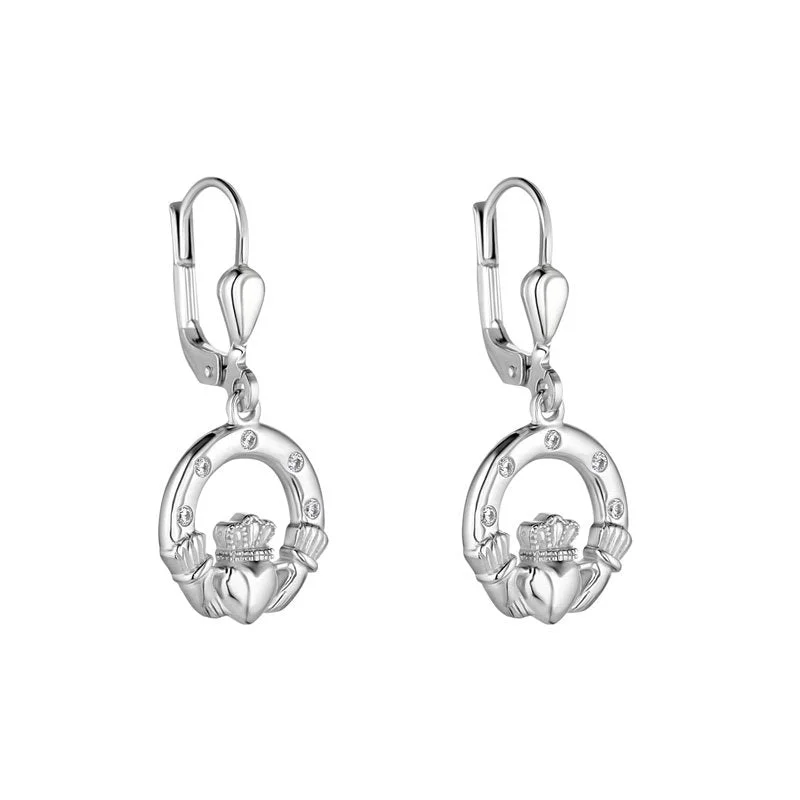 Lily set earrings-Silver Claddagh Drop Earrings