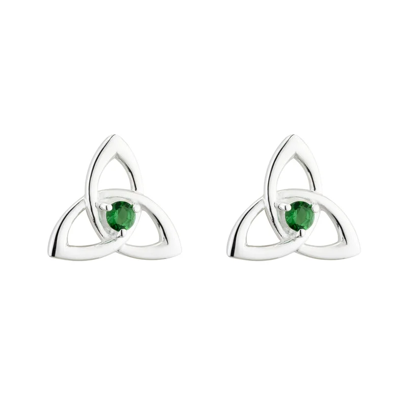 Opal glass earrings-Sterling Silver Green Crystal Trinity Knot Earrings